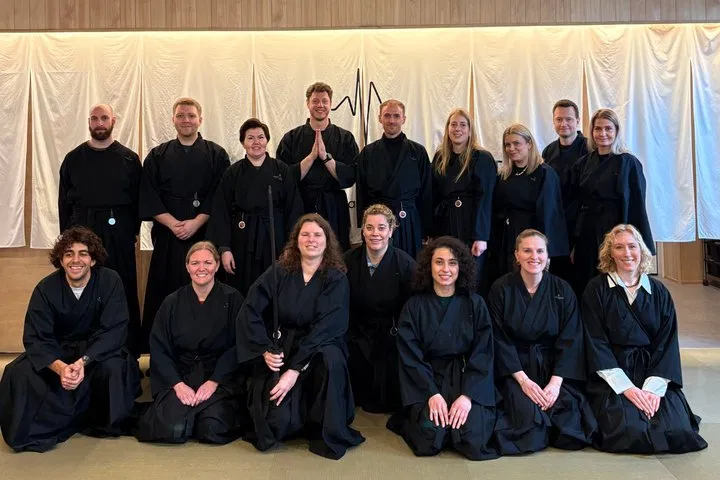 A large group of BAC guests wearing samurai attire